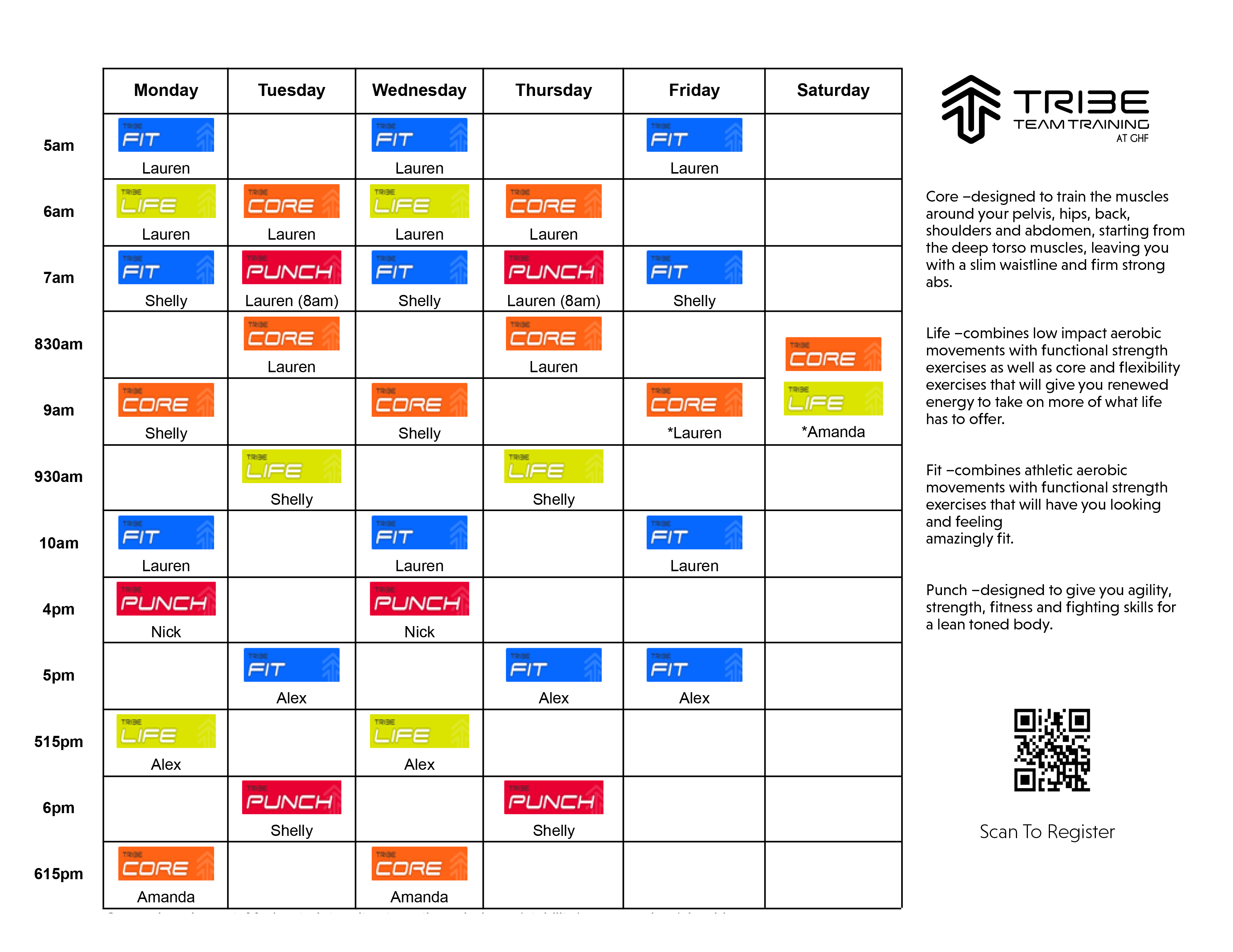 Tribe Schedule Gainesville Health & Fitness