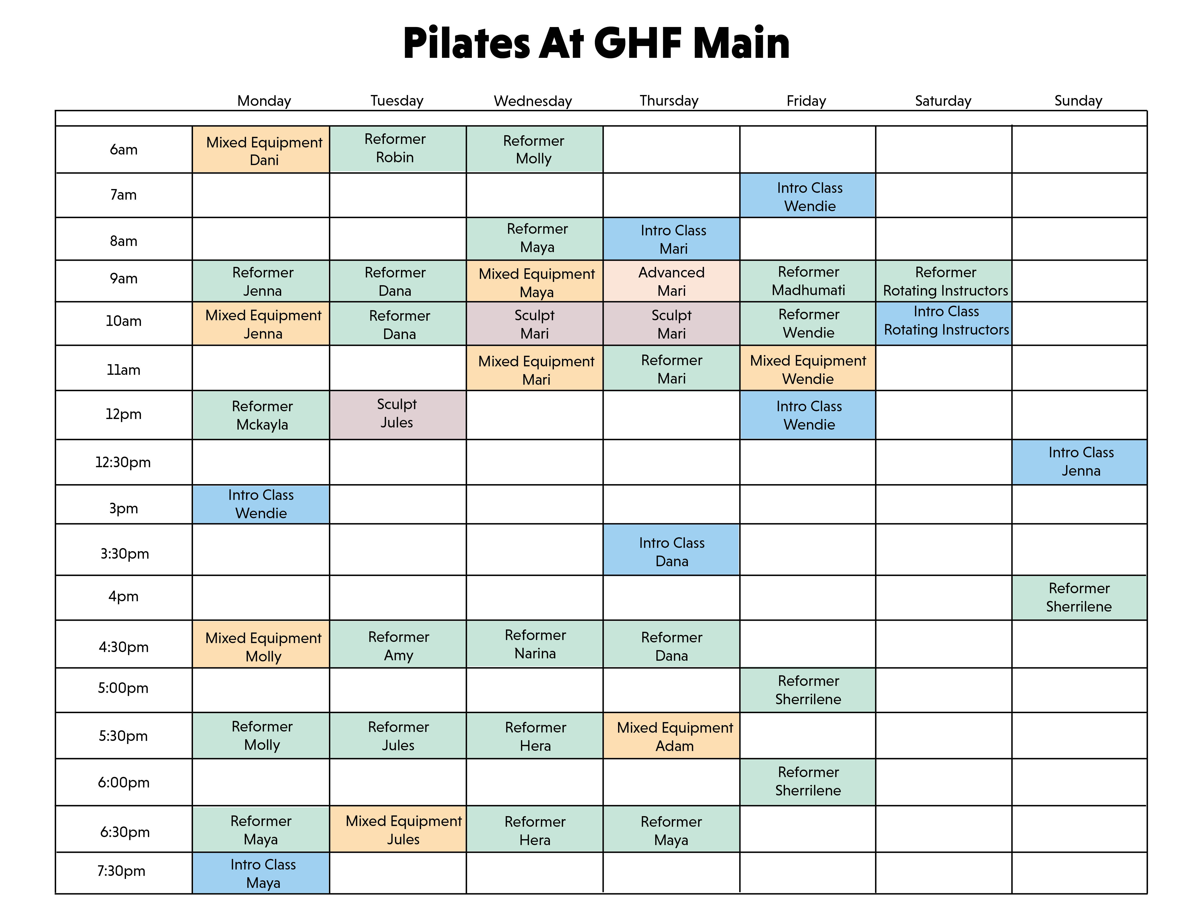 Pilates Schedule Preview - Gainesville Health & Fitness